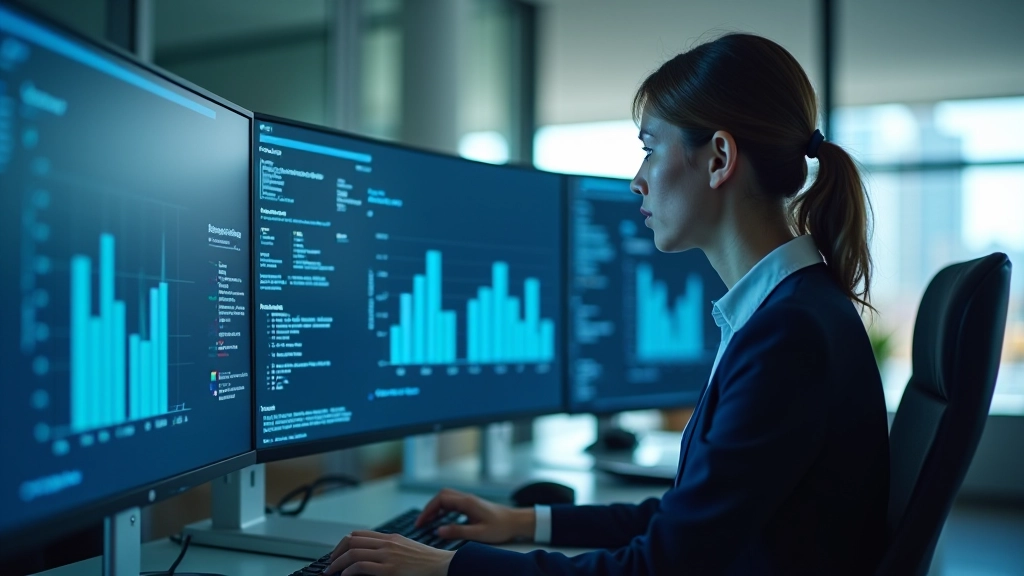 Datenanalystin bei der Arbeit mit Monitoring-Dashboard